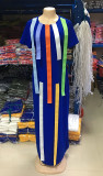 Fat mother colorful ribbon stitching plus size long dress AM416