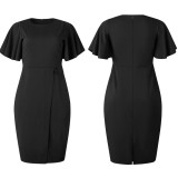Popular flared sleeves cross stitching two button decoration commuter plus size dress AM415