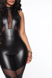 Sleeveless hollow sexy skinny leather jumpsuit ME2878