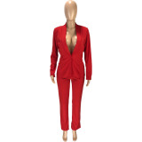 Pure color OL temperament professional slim suit long-sleeved jacket trousers two-piece suit SM9107