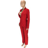 Pure color OL temperament professional slim suit long-sleeved jacket trousers two-piece suit SM9107