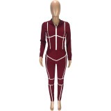 Womens fashion casual solid color hooded zipper long-sleeved jacket trousers sports two-piece suit SM9110