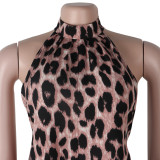 Sexy leopard halter sleeveless wide-leg pants jumpsuit nightclub service K2033