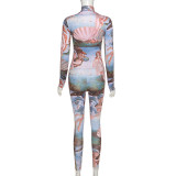 womens printed skinny sports suit S1738681