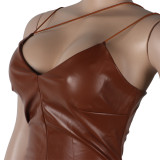Sexy sling split leather dress nightclub clothes KA7119