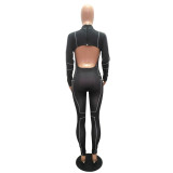 Fashion open back zipper sports leisure long sleeve sports jumpsuit MR2059