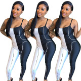 womens casual fashion color contrast suspenders jumpsuit ED8282