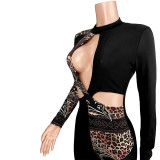 Nightclub wear sexy hollow leopard print asymmetric stitching jumpsuit GL6297