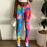 Supermodel urban casual womens tie-dye pocket slit micro horn 5-color track pants ALS210