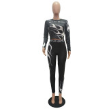 womens fashion sexy print long sleeve two-piece suit MR2063