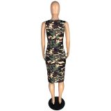 Sexy wrap arm camouflage U-neck strap dress FS3526
