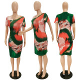 Fashionable tie-dye Womens spring and summer sexy round neck print dress FS3519