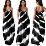 Plus size Womens fashion gradient print sexy deep V suspender dress FS3523