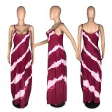 Plus size Womens fashion gradient print sexy deep V suspender dress FS3523