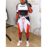 Womens fashion casual sports suit hit color two-piece suit FS3574