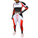 Womens fashion casual sports suit hit color two-piece suit FS3574