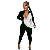 Womens sexy casual hit color zipper long-sleeved jumpsuit FS3566