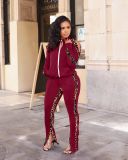 Womens leopard print stitching strapless fashion sports suit two-piece suit LSN774