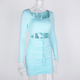 Long sleeve pleated skirt dress SUM456
