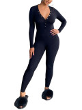 Classic solid color series V-neck jumpsuit MD370
