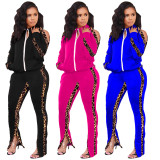 Womens leopard print stitching strapless fashion sports suit two-piece suit LSN774