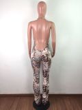 womens leopard print fashion character folds flared jumpsuit + mask LA3216