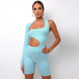 Sexy womens single-sleeve sports leggings jumpsuit with solid color P082845W