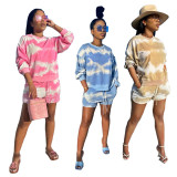 Fashion womens casual printing womens tie-dye two-piece suit YM8125