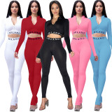 Autumn and winter sexy solid color tight 5-color long-sleeved two-piece suit ALS209