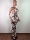 womens leopard print fashion character folds flared jumpsuit + mask LA3216
