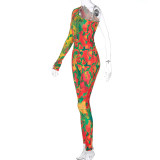 Tie-dye one-shoulder yoga sports fashion suit women S082748W