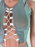 womens mesh stitching lace high waist micro horn split sexy suit LA3222