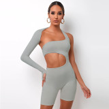 Sexy womens single-sleeve sports leggings jumpsuit with solid color P082845W
