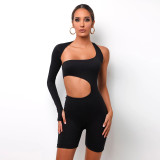 Sexy womens single-sleeve sports leggings jumpsuit with solid color P082845W