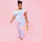 plus size Womens casual solid color round neck T-shirt trousers suit ONY5052