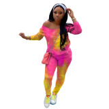 Fashion Ladies Tie Dye Color Ladies Long Sleeve Casual Suit Without Headscarf YZM7081