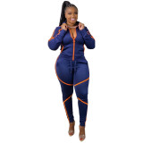 Fashion Womens zipper sports casual trousers two-piece suit YZM7084