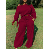 Trendy Long Sleeve Knotted Wide Leg Pants Set TY1872