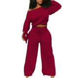 Trendy Long Sleeve Knotted Wide Leg Pants Set TY1872