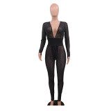 See-through mesh sexy V-neck jumpsuit YFS8716