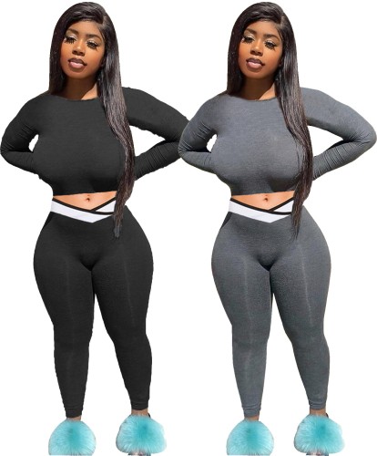 Two-piece suit of casual fashion plus size Womens clothing, fat lady's clothing, V-shaped waistband W897