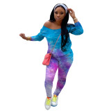 Fashion Ladies Tie Dye Color Ladies Long Sleeve Casual Suit Without Headscarf YZM7081