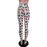 Printed pleated slit slim-fit trousers casual pants F8296