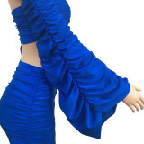 Casual Multicolor Pile Pants Flare Sleeve One Shoulder Two-piece Set XZ3679