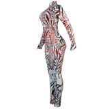 Slim-fit pattern long-sleeved one-piece nightclub clothes KA7124