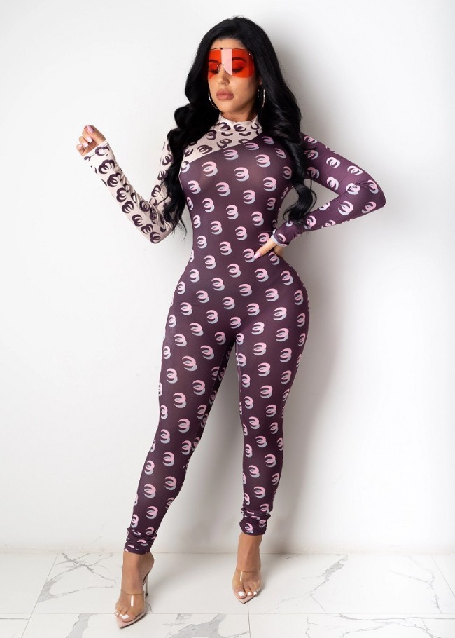 Printed stitching sexy jumpsuit nightclub outfit YSH6181