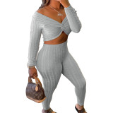 Ladies Twisted Top Pants Sweater Two-piece Set MA6610
