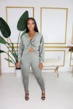Fashion pit strip two-wear twisted deep V-neck top casual suit BLX7527