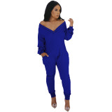 Womens V-neck jumpsuit sexy sweater jumpsuit long-sleeved autumn and winter home wear AL124