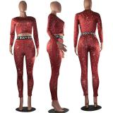 Womens fashion casual printed tight two-piece suit 6 colors MF5176